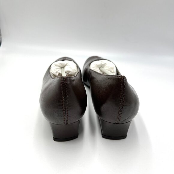 11N 11 NARROW WIDTH Trotters Womens Brown Leather Kitten Block Heels Pumps Shoes - Picture 7 of 14
